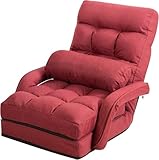 FANTASK Bodenstuhl mit Verstellbarer Rückenlehne, Bodensofa mit Schlaffunktion in rot, gepolstertes Klappsofa mit Armlehnen und Kissen, Bodensessel