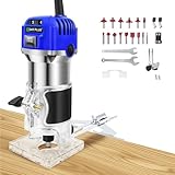 Palm Oberfräse Trimmer, Holzschneider, Holzoberfräse 1/4 Zoll Holzbearbeitungs mit Trimmerbasis, 27000 U/min Elektrischer Holz-Handschneider mit 15-teiligem Fräser Set, für die Holzbearbeitung