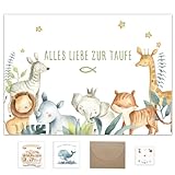 Taufandenken Karte Taufe mit Umschlag aus Kraftpapier,Taufgeschenke für Jungen Mädchen Patenkind Geburt Taufkarten, Glückwunschkarten zur Personalisiert Geschenk Klappkarte Waldtieren