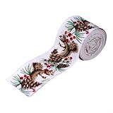 Festliches Weihnachtsband aus Leinen für Baumdekoration, Urlaub, Verpackung, DIY-Projekte, Innen- und Außenbereich, 5 m lang, 0,1 m breit, 4 Rollen, mehrfarbig (Eichhörnchen-Stile)