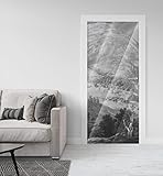 MyMaxxi - Tür bekleben mit Türtapete Selbstklebend 90x200 Ausblick von Stalheim - Türfolie mit Premium Glanzeffekt - Türaufkleber metallic Silberfolie - Türposter Türklebefolie Bäume schwarz weiß