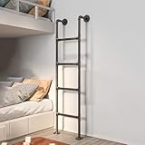 Ausstiegsleiter ‎Stahlleiter für Etagenbetten, Dachbodenleiter, Schwarze Notleiter im Industriestil mit Schrauben, Leiter für Keller/Fensterschacht/Dach/Garage(155 cm (61'))