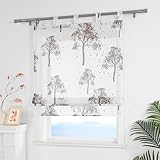 ESLIR Raffrollo mit Schlaufen Landhaus Gardinen Küche Transparent Raffgardinen Voile Wohnzimmer Bändchenrollo Modern mit Baummuster BxH 120x140cm 1 Stück