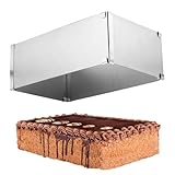 Backrahmen - Tortenrahmen 28 bis 53 x 18 bis 32 x 10cm - Edelstahl - Verstellbare Kuchenform mit Teiler, für gleichmäßiges Backen und Schichttorten - Ideal für Kuchen, Desserts, Backen (Silber)