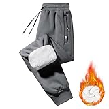 Imuedaen Jogginghose Herren Winter Fleece Gefüttert Warme Trainingshose Fleece Plüsch Gefüttert Jogger Hose Sweatpants Winterhose Traininghose mit Tasche (AA Dunkelgrau, L)