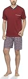 Moonline - Herren Shorty Schlafanzug kurz Pyjama mit Karierter Hose aus 100% Baumwolle, Farbe:Bordeaux/blau, Größe:50-52
