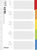 Office Products Trennblätter Karton-Register 5-teilig/ 5 + 1 Blatt Laminirten Farbigen Taben/Deckblatt mit Zahlenaufdruck/für DIN A4/ 11-fach gelocht/für die Ordner-Organisation im Büro