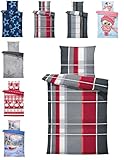 one-home Winter Bettwäsche Thermo Fleece Kuschelig Warme Bettbezüge Flauschig Warm Weich, Größe:4 teilig 135x200 cm, Farbe:Streifen Rot Grau