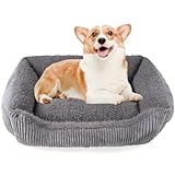 TWDEPART Orthopädisches Hundebett für mittelgroße Hunde, waschbares Plüsch-Hundesofa mit Cordbezug, rutschfest, Hellgrau, 73x60 cm