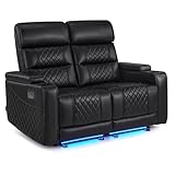 M MCombo 2 Sitzer Sofa mit Schlaffunktion, Relaxsofa 2 Sitzer mit verstellbare Kopfstütze, 2er Kinosessel mit USB & Type-C Anschlüsse, Armlehnen-Aufbewahrung & LED Beleuchtung, 7705 (Schwarz)