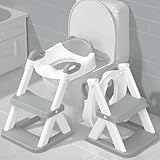 TuckInn Töpfchen Training Toilettensitz, Kleinkind Toilettensitz für Jungen, 2-in-1 Töpfchen Training Toilette mit Schritt Hocker Leiter weich gepolsterten Sitz Spritzschutz (Grau-Weiß)