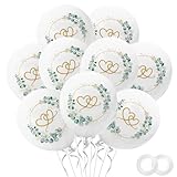 30 Stück Luftballons Hochzeit, Helium Ballons Hochzeit Herzen um Eukalyptus Weiß Hochzeitsballons Weiss Luftballons Helium Set für Geburtstag Verlobung Brautdusche Valentinstag Hochzeitsdeko