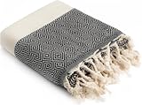 HolyDays® Strandtuch XXL 100x180cm aus 100% Baumwolle Oeko-TEX® | Hamamtuch | Badetuch | Saunatuch | Peshtemal | Fouta | Picknickdecke | groß | saugstark | extra leicht | Damen | Herren (Schwarz)