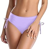 Generisch Damen-Bademode, hoch taillierte Bikinihose mit seitlicher Schnürung, einfarbige Badehose, Bequeme, Dehnbare Badeshorts für Strand und Pool (Purple, XXL)