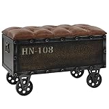 vidaXL Aufbewahrungsbank, Massivholz, Braun, 80,5x41x50 cm, Fichtenholz & MDF mit Kunstleder, Sitztruhe, Gepolsterte Sitzfläche, Robuste Stahlrollen, Flur- und Eingangsbereich