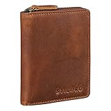 STILORD 'Giannis' Mini Leder Portemonnaie Herren RFID Brieftasche Hochformat Geldbörse Klein mit Reißverschluss Vintage Wallet aus echtem Leder, Farbe:Kara - Cognac