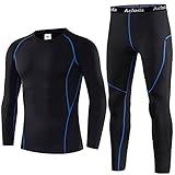 Acfoda Thermounterwäsche Herren Winter Skiunterwäsche Set Warm Funktionsunterwäsche Motorrad Thermo Unterwäsche Männer Funktionswäsche Sport Thermowäsche Lange Ski Unterhose Unterhemd Schwarz XXL