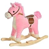 HOMCOM Kinder Schaukelpferd Baby Schaukeltier Pferd mit Tiergeräusche Spielzeug Haltegriffe für 36-72 Monate Plüsch Rosa 65 x 32,5 x 61 cm