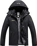 DAFENP Herren Skijacke Wasserdichte Winterjacke Warm Gefüttert Snowboardjacke Softshelljacke Winddichte Atmungsaktiv Outdoorjacke Wanderjacke mit Kapuze CFY815M-Black1-L