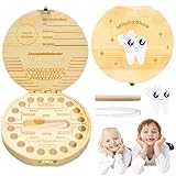 HIQE-FL Zahndose Milchzähne, Holz-Zahnbox für Baby-Zähne, Aufbewahrungsbox mit Schleifenmuster