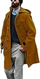 FZKun Langer Dufflecoat für Herren, Wollmischgewebe, mit Kapuze, Knebeljacke, warme Arbeits-Windbreaker-Jacke, 24, XL