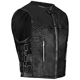PAULGOS Lederweste Weste Kutte Leder Biker Rocker Motorrad Clubweste Bikerweste Motorradweste Schwarz BW10 (Schwarz, XL)