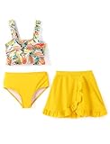 PATPAT Mädchen Bikini Badeanzüge Set, 3-teiliges Tankini-Set mit Top, Shorts Und Baderock Bademode, Kinder Badebekleidung mit Blumenmuster Schwimmanzug, Größe 5–12 Jahre