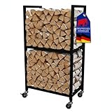 PROREGAL Kaminholzregal PHOENIX innen & außen Metall mit Rollen & 2 Ebenen 82x44x28cm Schwarz Holzständer Holzhalter Kaminholzständer Brennholzregal Mobil Holzunterstand