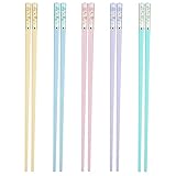 Bestomrogh 5 Paar Chinesische Stäbchen,Kirschblüte Mustern Rutschfeste Essstäbche 5 Farben Wiederverwendbar Essstäbchen Sushi Chopsticks für Zuhause Restaurant,24cm