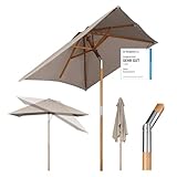 Sekey 200 × 150 cm Rechteckig Holz Sonnenschirm Marktschirm Gartenschirm Terrassenschirm Balkonschirm mit knickbar UV50+ Taupe
