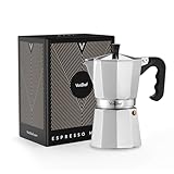 VonShef Espressokanne für den Herd, Italienischer Espressokocher aus Aluminium für Gas- & Elektroherd - Mokkakanne mit Ersatz-Dichtung und -Filter (300ml / 6 Tassen)