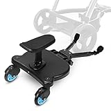 Hebitod Buggy Board für alle Kinderwagen,Buggy Board mit Sitz, Trittbrett Mitfahrbrett 360 drehbar,Trittbrett für Kinderwagen Universal von 25kg (Blau)