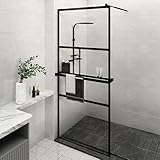 Rantry Walk Duschwand aus schwarzem Regal, 90 x 195 cm, ESG-Glas, Aluminium, feste Duschwand, Duschabtrennung, Schiebetür, Walk-in Duschwand für Badezimmer Modell 3185459