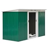 Outsunny Verzinkter Stahl Gerätehaus 6,3m³ 280x130x172cm Geräteschuppen mit Pultdach Schiebetür wetterfest Gartenhaus Outdoor Garten Schuppen Schrank für Hinterhof Außenbereich Anthrazit, Dunkelgrün