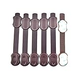 Huture 6 Stück Mehrzweck Kindersicherheit Kabinettschlösser mit Klebstoffen Verstellbarer Riemen kein Werkzeug oder Bohren für Schubladen Ofen Kühlschrank Schrank Sitz Türen Fenster Möbel Braun