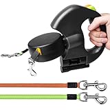 Behogan Doppelte Hundeleine Ausziehbar, 300cm Rollleine Einziehbare Hundeleine, Hundeleine mit Licht, Doppelleine für 2 Hunde, Hundeleine Einziehbar, Hundeseil nachts reflektierend, Schwarz