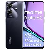 realme Note 60 Smartphone 6 + 128 GB, Display 6,74 Zoll, ultraklare Kamera 32 MP, Augenschutz 90 Hz, Akku mit großer Kapazität 5000 mAh, Prozessor UNISOC T612, Schwarz (ohne Adapter)