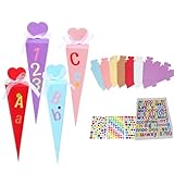 HDFHDF 32 PCS Mini Schultüte Schulzeit Süße Süßigkeiten Box Kleine Zuckertüten Zum Befüllen DIY Klebstoff Farbe Aufkleber Hand Zucker Spitze Kegel Dekoration Jungen Mädchen Zuckerbeutel Geschenkbox