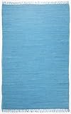 Theko | Dhurry Teppich aus 100% Baumwolle Flachgewebe Teppich Happy Cotton | handgewebt | Farbe: Türkis | 40x60 cm
