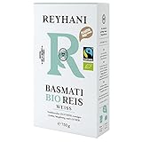Bio Fairtrade Basmati Reis weiß 750g - Passt gut zu saftigen Gerichten - Traditioneller Duftreis - nussiges Aroma - langkörnig und locker von Reyhani