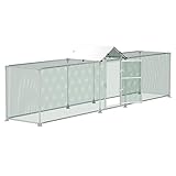 FIVMEN Freilaufgehege Hühner 5x1m Hühnerstall Metall mit Sonnenschutz Dach,Tür & Riegel Stabil Hühnerhaus Freigehege Kleintiergehege für Hühner, Ente & Kleintiere