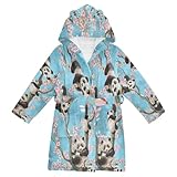 YOUJUNER Kinder Bademantel Blumenpanda Morgenmantel Weicher Warm Plüsch Fleece Nachtwäsche mit Kapuze für Mädchen Jungen