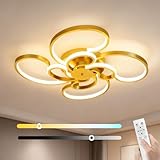 TUJJTU LED Deckenleuchte 25 Zoll Modernes Schlafzimmerlampe 3000k-6000k Dimmbare Flush Mount Deckenbeleuchtung mit Fernbedienung Acryl Deckenlampe für Wohn-Studie Esszimmer Kaffee (Gold)