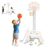 DREAMADE Basketballkorb Kinder, Basketballständer höhenverstellbar mit Fußballtor & Golfspiel, Mini Basketballkorb für Wandmontage, Indoor & Outdoor Spielgeräte für Kinder (Grau+Weiß)