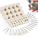 Celepoir 120 Stück Wollfilz Polierscheibe Set, 4 Form Polierscheibe, Wollfilz Montierter Dorn Polierset mit 1/8' Polieraufsatz, Wolle Filz Polieraufsatz für Uhren Schmuck Metall Glas Polieren