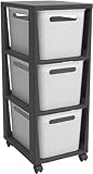 Rotho Brisen Rollcontainer mit 3 Schubladen, Kunststoff (pp recycelt), weiß/anthrazit, 3 x 16 l (36,6 x 30,0 x 77,0 cm)