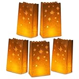 Lichttüten 24 Stück Papier Lichttüten Candle Bags Papierlaterne Wiederverwendbar Papier Teelicht Lichtertüten Kerzentüten für Party Tischdeko, Valentinstag, Verlobung, Hochzeit, Weihnachten