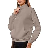 Duohropke Sweatshirt Damen Pullover 1/4 Reißverschluss Langarmshirt Herbst Große Größen Hoodie ohne Kapuze Warm Pulli Sweatpullover mit Taschen Stehkragen Regular Fit Winterpullover