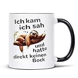 Lustiger Faultier Tasse mit Spruch - 330ml Keramik Kaffeetassen, Witziges Geschenk für Kollegen und Freunde, mikrowellengeeignet spülmaschinenfest (a.schwarz-weiß)