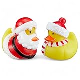 MIJOMA 2er Set Badeenten Badewannenspielzeug, Handbemalt & Latexfrei, Perfekt für Partys, Geburtstage, Weihnachten, Baby-Partys & Mehr – Tolle Badezimmerdekoration, 8 cm Hoch (Santa & Frosti)